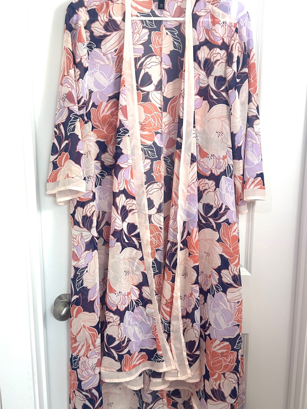Torrid Floral Maxi Kimono Robe with Pink & Lilac Blooms